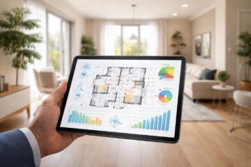découvrez comment une tablette tactile facilite les visites de maison en affichant plans et diagnostics en temps réel, pour une expérience plus interactive et informative.