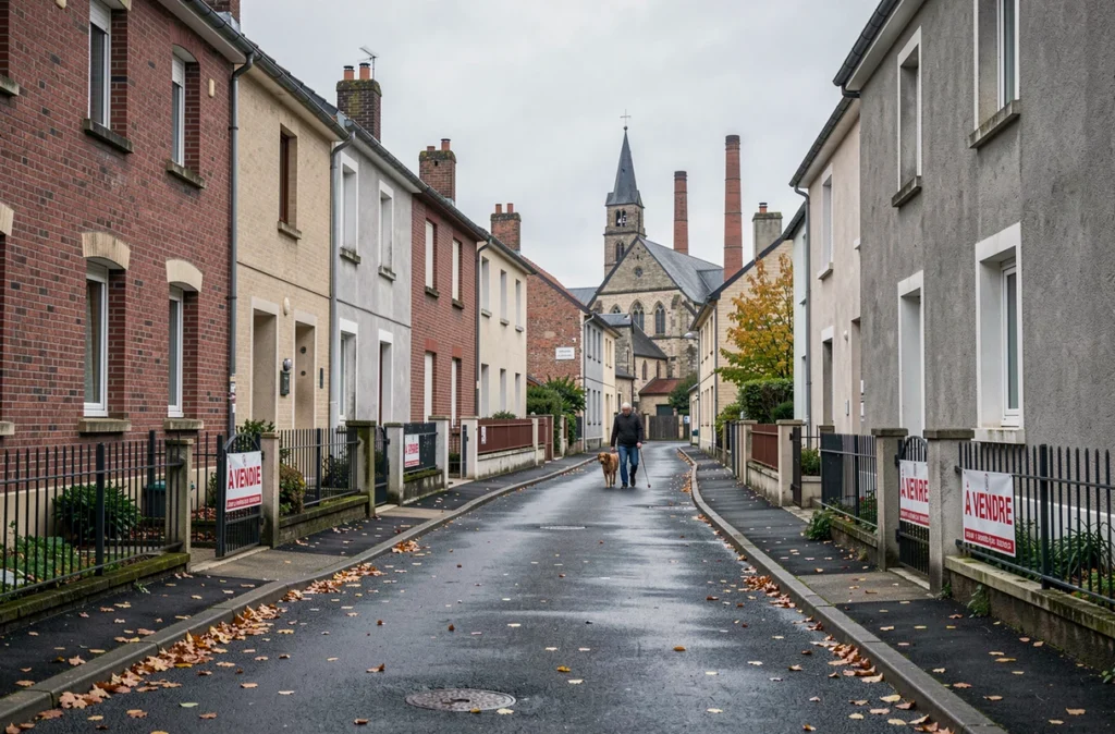 Rue résidentielle d'un quartier populaire de Saint-Étienne avec maisons à vendre et ambiance urbaine authentique