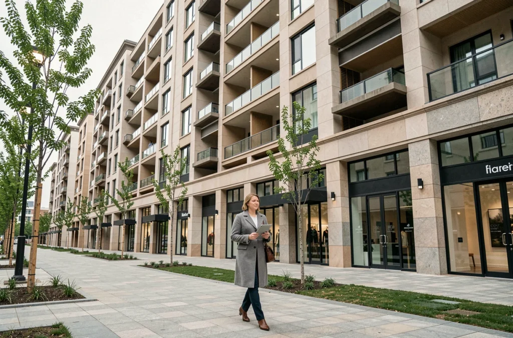 Chef de projet Icade Promotion devant un programme immobilier mixte contemporain dans une ville du Var